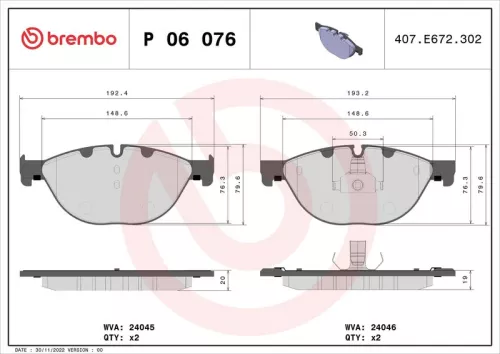 Remblokkenset, schijfrem BREMBO P 06 076)