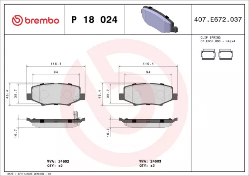Remblokkenset, schijfrem BREMBO P 18 024)