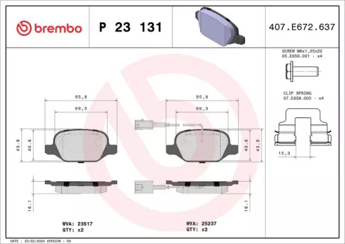 Remblokkenset, schijfrem BREMBO P 23 131)