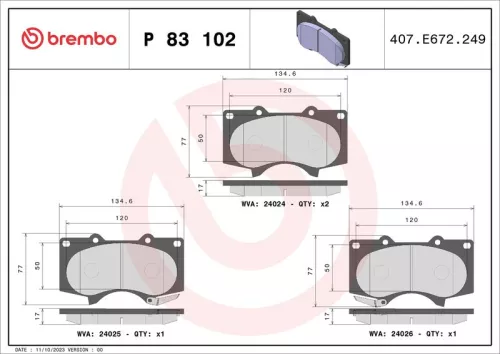 Remblokkenset, schijfrem BREMBO P 83 102)
