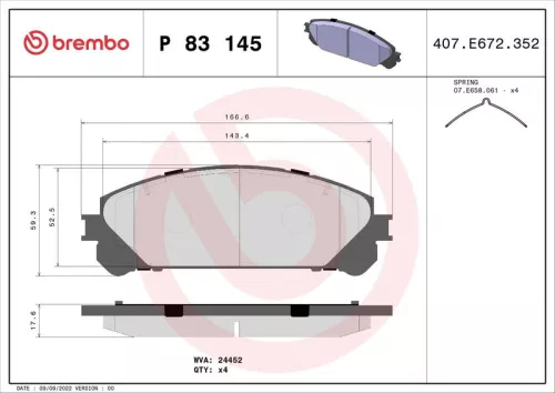 Remblokkenset, schijfrem BREMBO P 83 145)