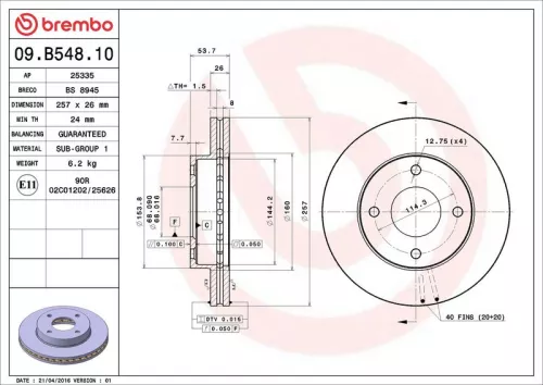 Remschijf BREMBO 09.B548.10)