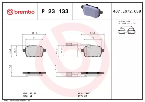 Remblokkenset, schijfrem BREMBO P 23 133)