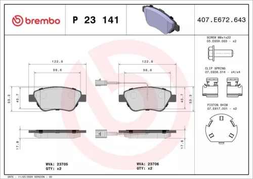 Brake Pad Set, disc brake BREMBO P 23 141)