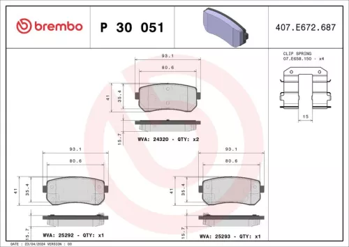 Brake Pad Set, disc brake BREMBO P 30 051)