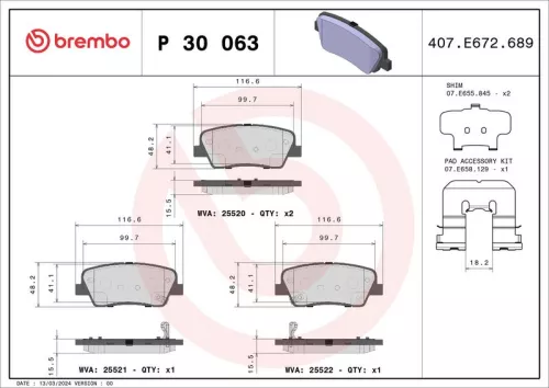 Remblokkenset, schijfrem BREMBO P 30 063)