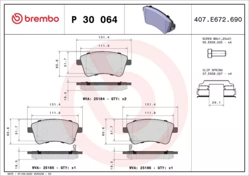 Brake Pad Set, disc brake BREMBO P 30 064)