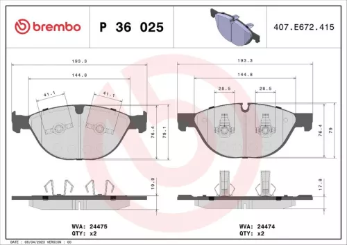 Remblokkenset, schijfrem BREMBO P 36 025)