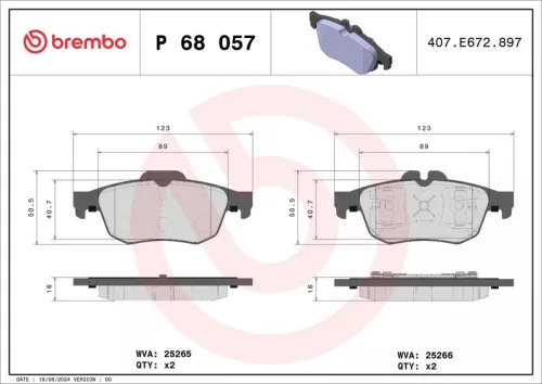 Brake Pad Set, disc brake BREMBO P 68 057)