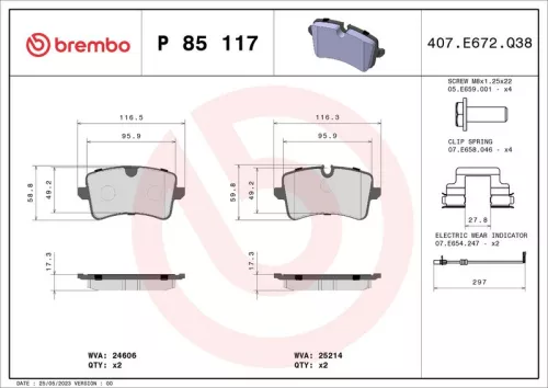 Brake Pad Set, disc brake BREMBO P 85 117)