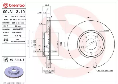 Remschijf BREMBO 09.A113.11)