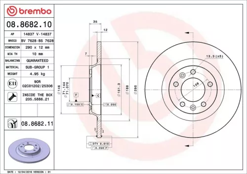 Remschijf BREMBO 08.8682.11)