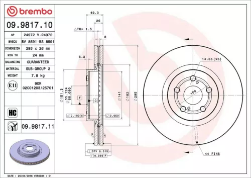 Remschijf BREMBO 09.9817.11)