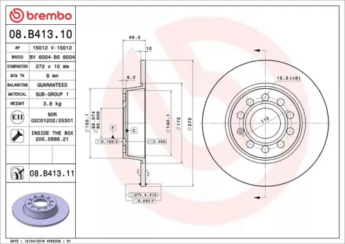 Brake Disc BREMBO 08.B413.11)