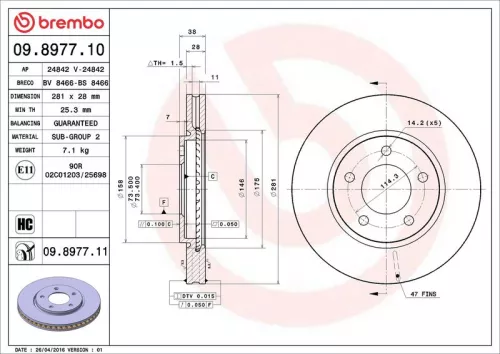 Remschijf BREMBO 09.8977.11)