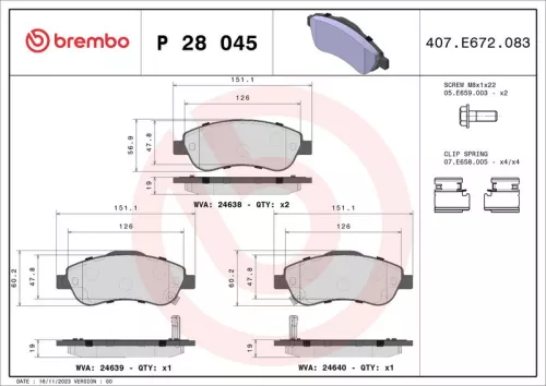 Remblokkenset, schijfrem BREMBO P 28 045)