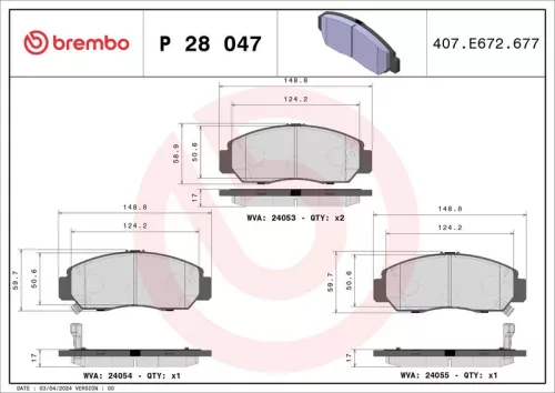 Remblokkenset, schijfrem BREMBO P 28 047)