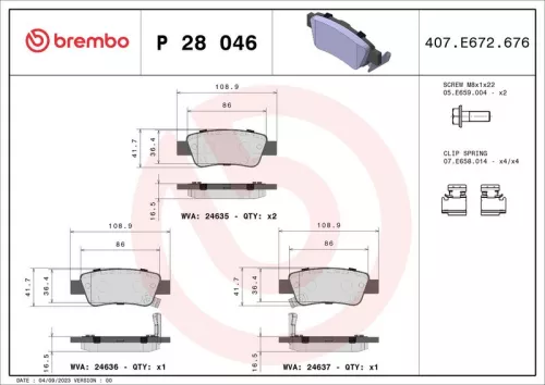 Remblokkenset, schijfrem BREMBO P 28 046)