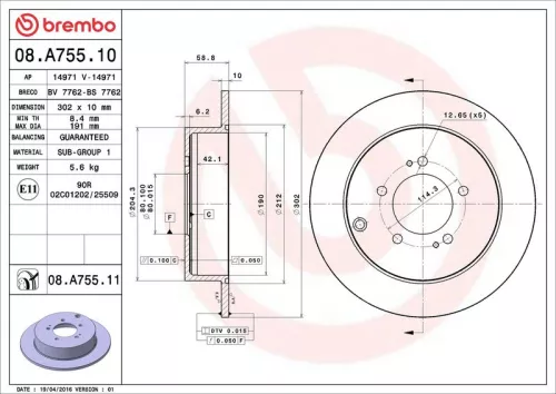 Remschijf BREMBO 08.A755.11)