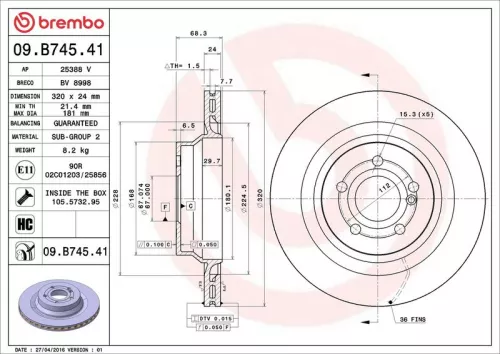 Remschijf BREMBO 09.B745.41)