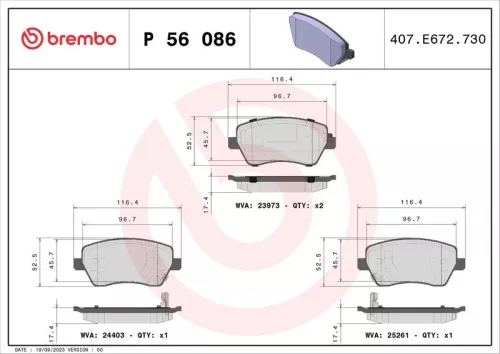 Remblokkenset, schijfrem BREMBO P 56 086)