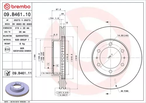 Remschijf BREMBO 09.B461.11)
