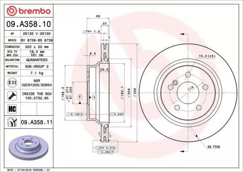 Remschijf BREMBO 09.A358.11)