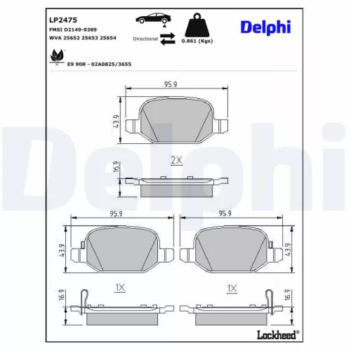 Remblokkenset, schijfrem DELPHI LP2475)