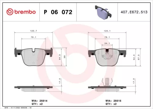 Remblokkenset, schijfrem BREMBO P 06 072)