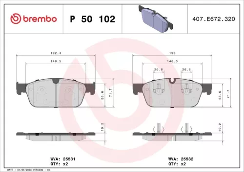 Remblokkenset, schijfrem BREMBO P 50 102)