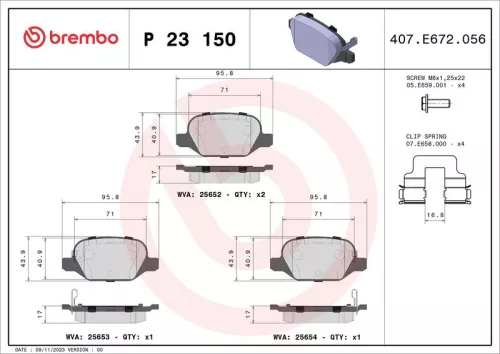Remblokkenset, schijfrem BREMBO P 23 150)