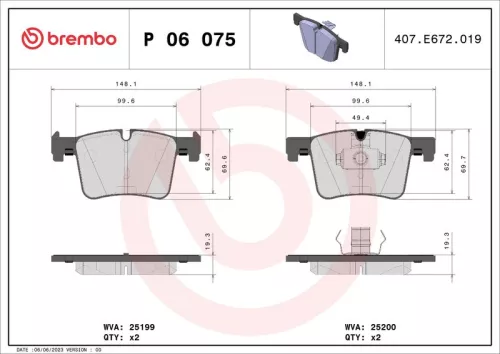Remblokkenset, schijfrem BREMBO P 06 075)