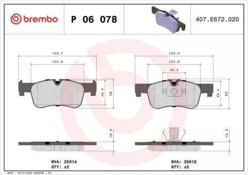 Remblokkenset, schijfrem BREMBO P 06 078)