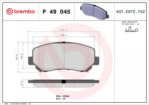 Remblokkenset, schijfrem BREMBO P 49 045)