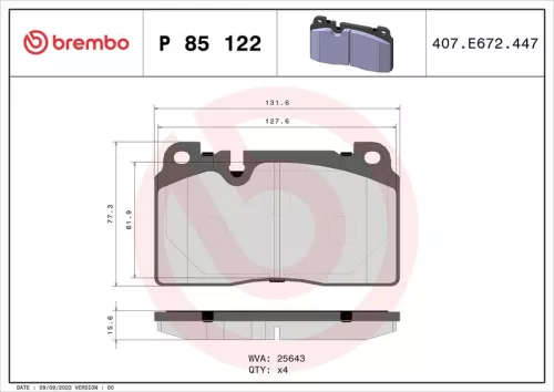 Remblokkenset, schijfrem BREMBO P 85 122)