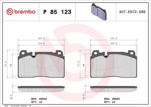 Remblokkenset, schijfrem BREMBO P 85 123)