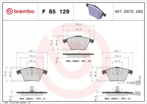 Remblokkenset, schijfrem BREMBO P 85 129)