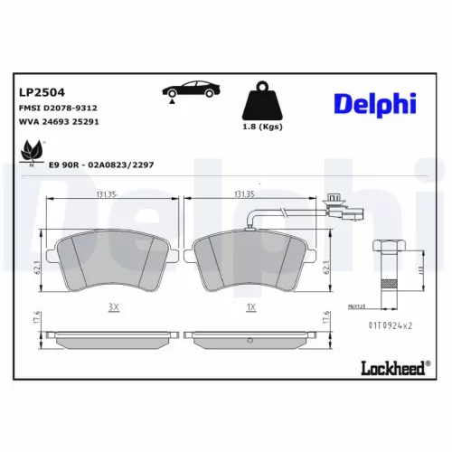 Remblokkenset, schijfrem DELPHI LP2504)