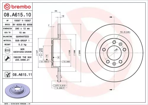 Remschijf BREMBO 08.A615.11)