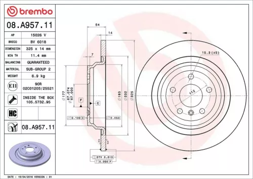 Remschijf BREMBO 08.A957.11)