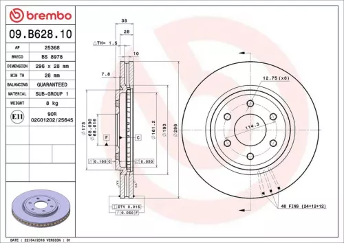 Remschijf BREMBO 09.B628.10)
