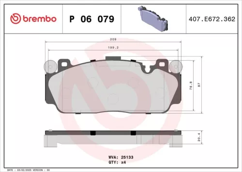 Remblokkenset, schijfrem BREMBO P 06 079)