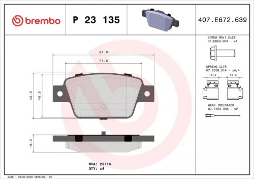 Remblokkenset, schijfrem BREMBO P 23 135)