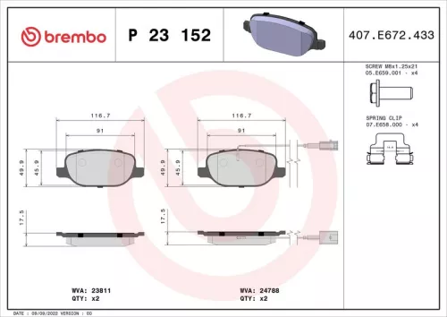 Remblokkenset, schijfrem BREMBO P 23 152)