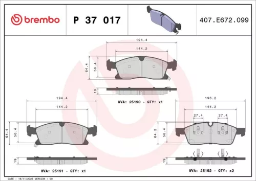 Remblokkenset, schijfrem BREMBO P 37 017)