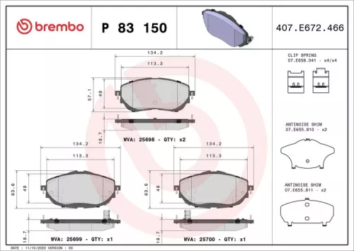 Remblokkenset, schijfrem BREMBO P 83 150)