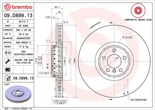 Remschijf BREMBO 09.D899.13)