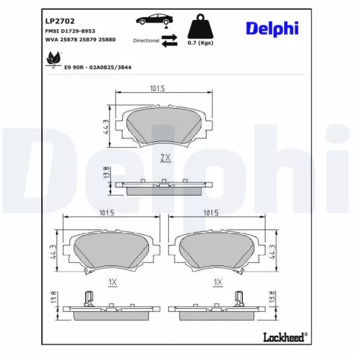 Remblokkenset, schijfrem DELPHI LP2702)