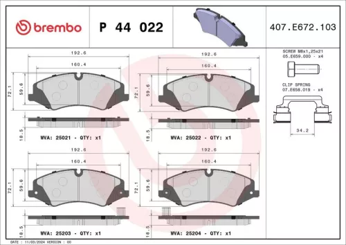 Remblokkenset, schijfrem BREMBO P 44 022)