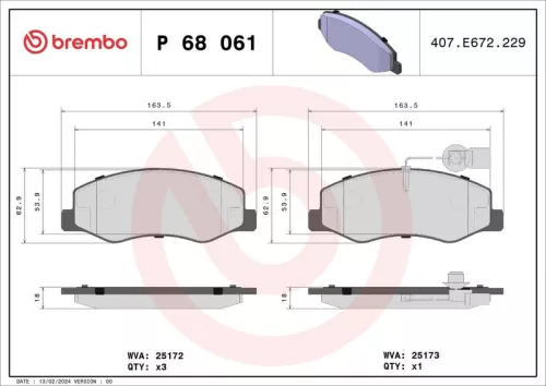 Remblokkenset, schijfrem BREMBO P 68 061)